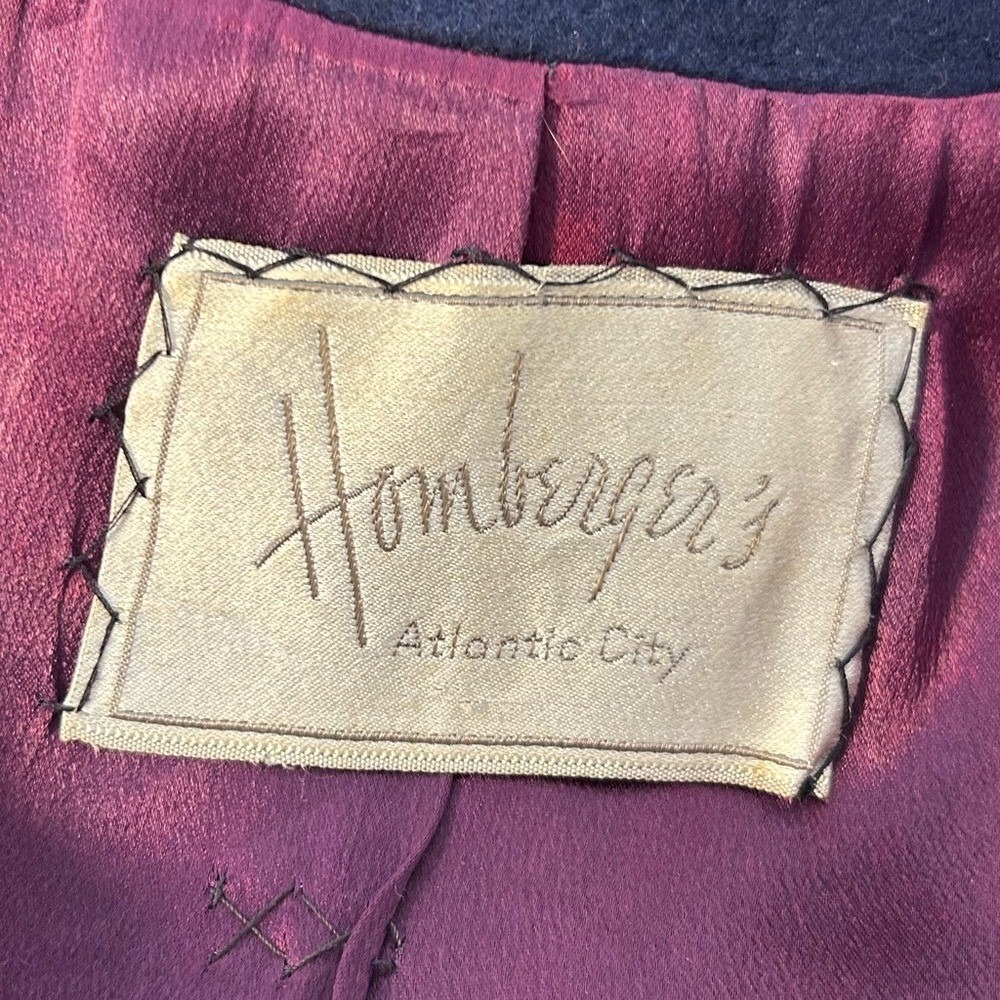 Vintage Hombergers Atlantic City‎ Navy Blue 100% Cashmere Mink Fur Collar Coat - Picture 9 of 9